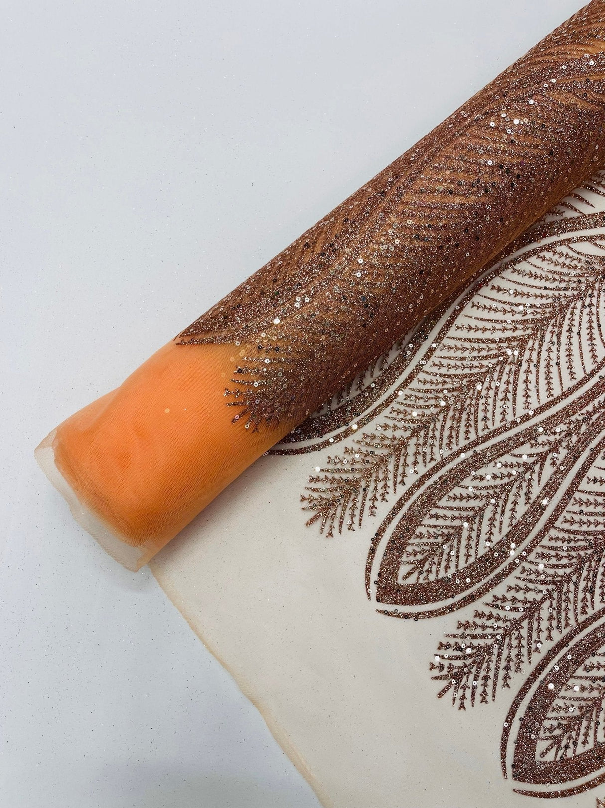 Glitter Feather Design Polyester Fabric - Glitter Feather Pattern, 52-54" Width (1 Yard)