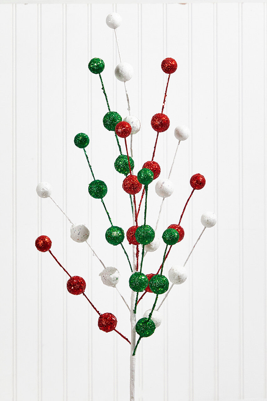 32 Inch Glitter/Mica Ball Spray – Red, Green & White Festive Sparkle for Holiday Décor