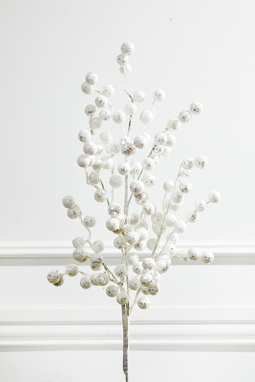 29” Glitter Crabapple Spray - White