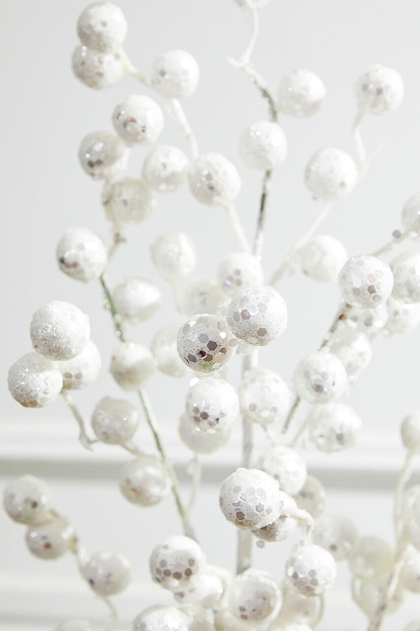 29” Glitter Crabapple Spray - White