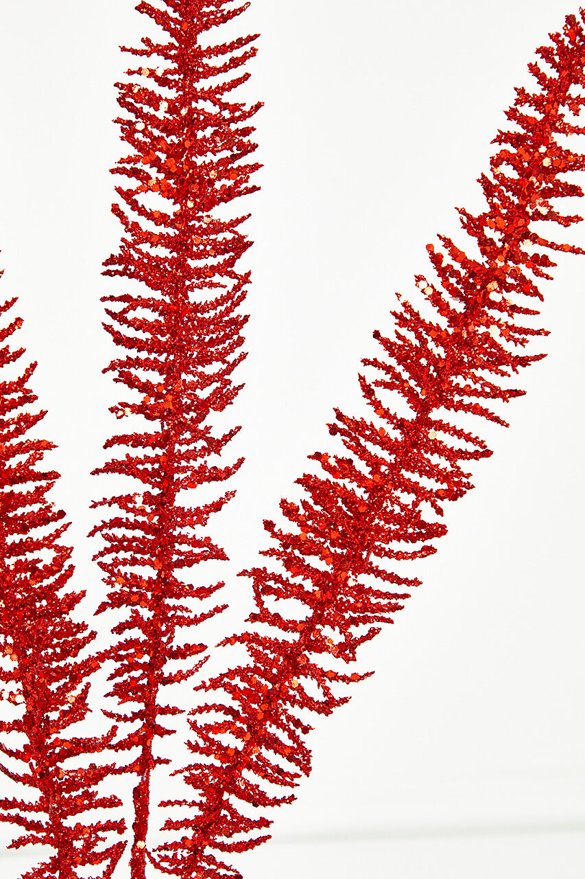 35" Glitter Fern Spray - Red