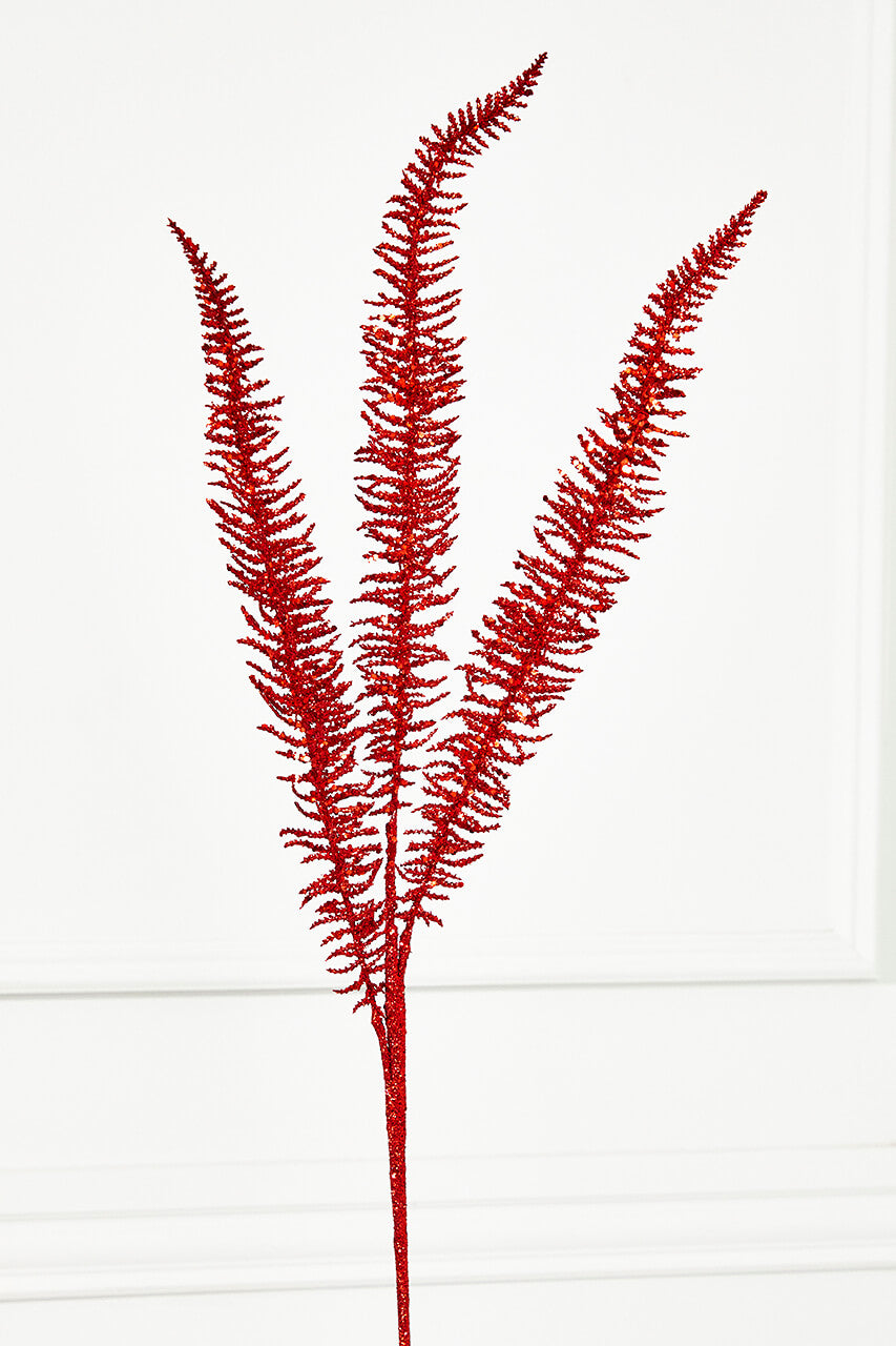 35" Glitter Fern Spray - Red
