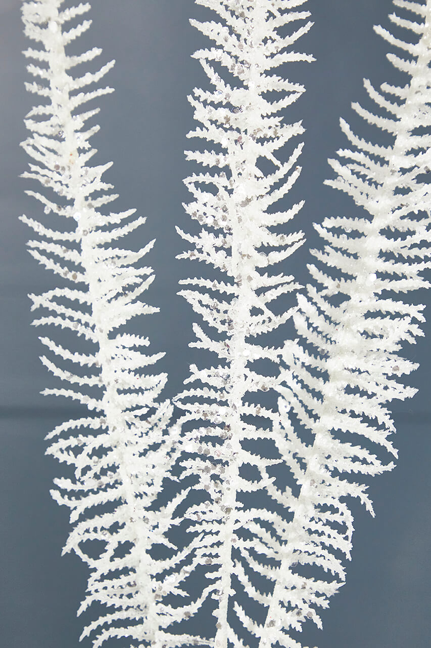 35" Glitter Fern Spray - White