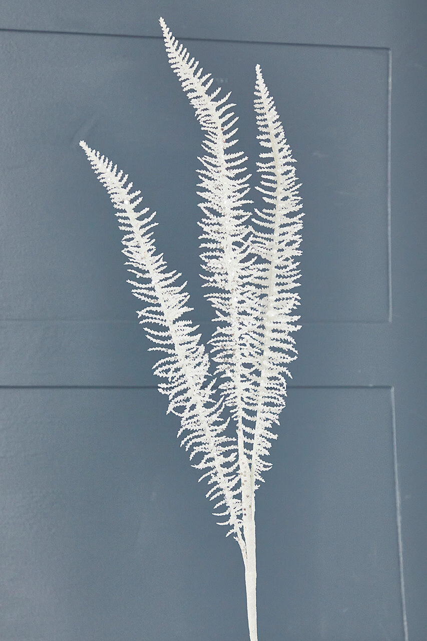 35" Glitter Fern Spray - White