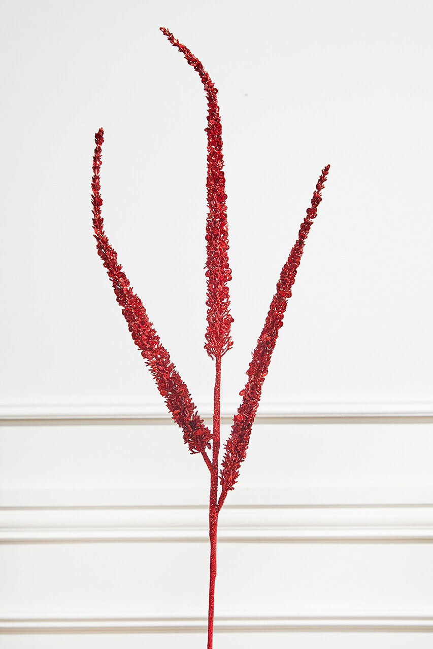 34” Triple Glitter Sequin Christmas Spray – Red Festive Decorative Stem