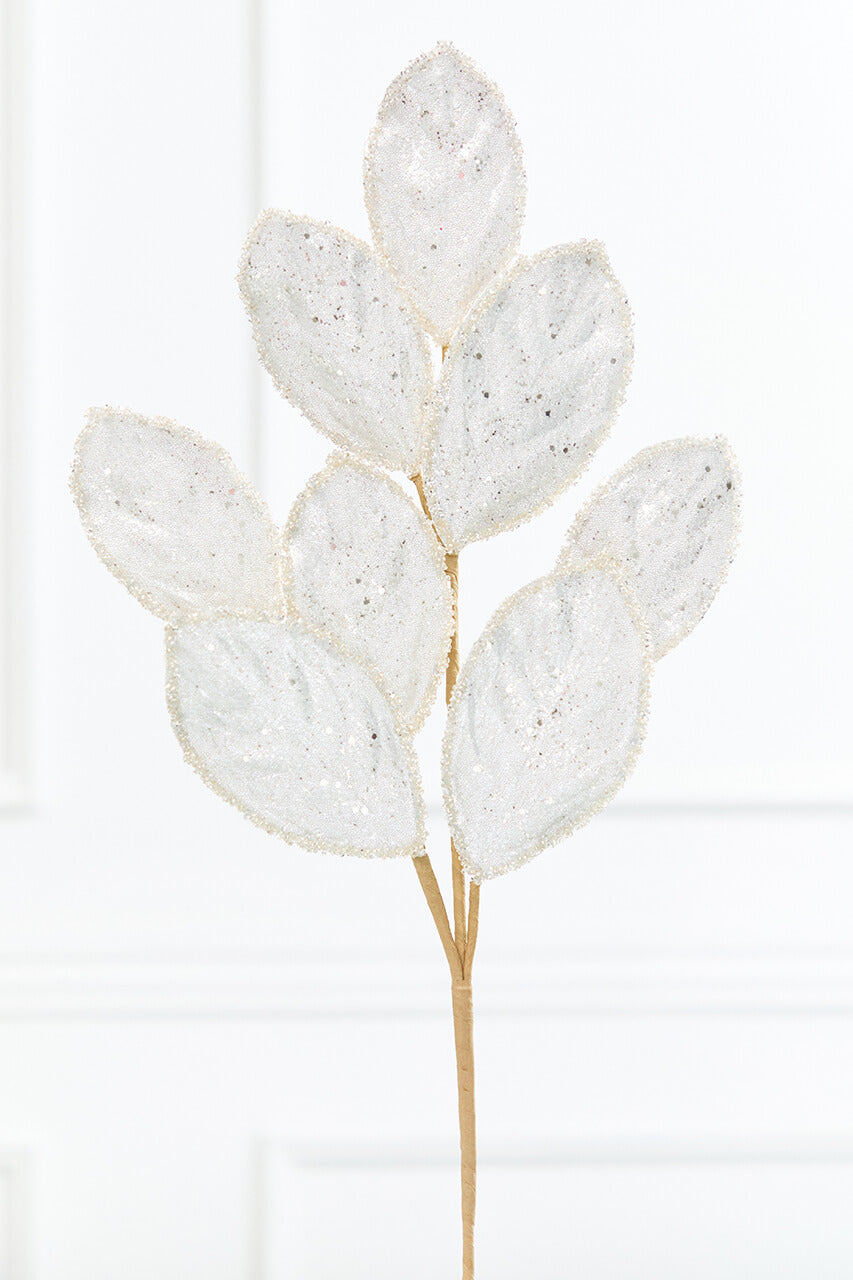27" Platinum Glitter Leaf Spray