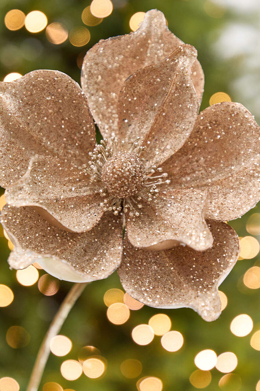 22" x 9.5" Champagne Glitter Magnolia Stem