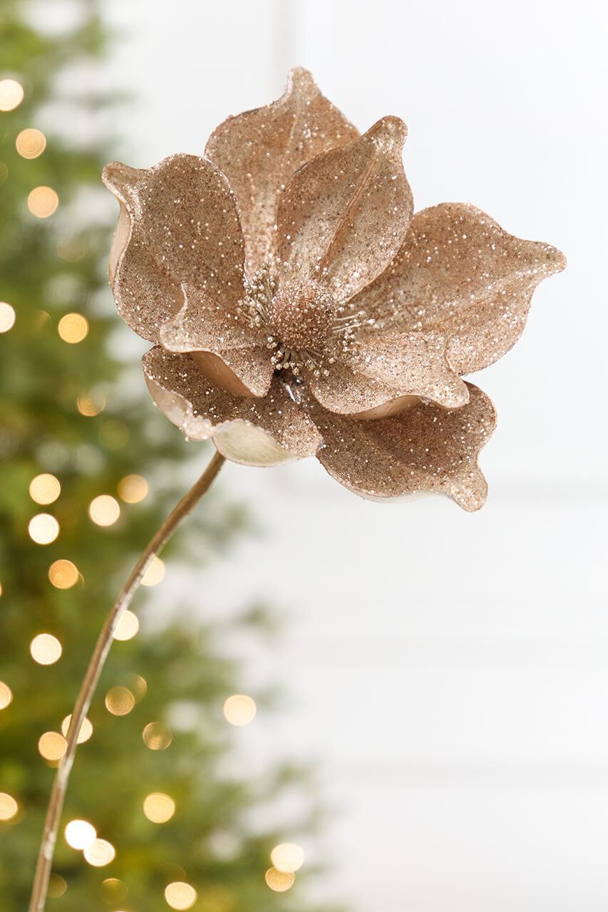 22" x 9.5" Champagne Glitter Magnolia Stem