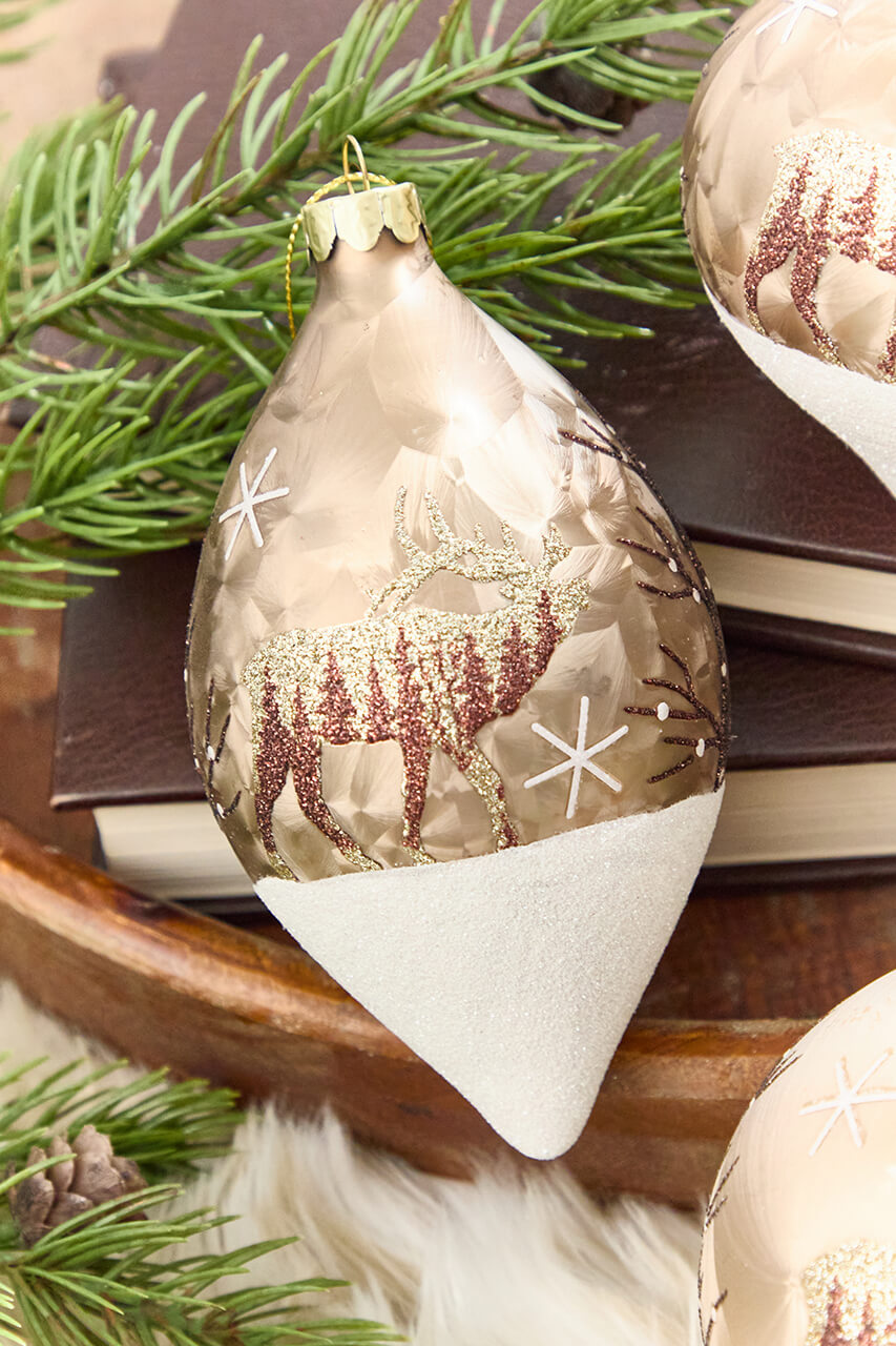 5" - 6" Bronze & Glitter Moose Glass Ornament