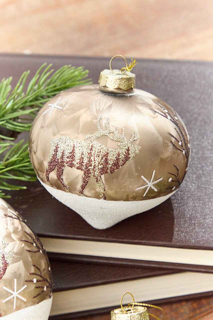 5" - 6" Bronze & Glitter Moose Glass Ornament