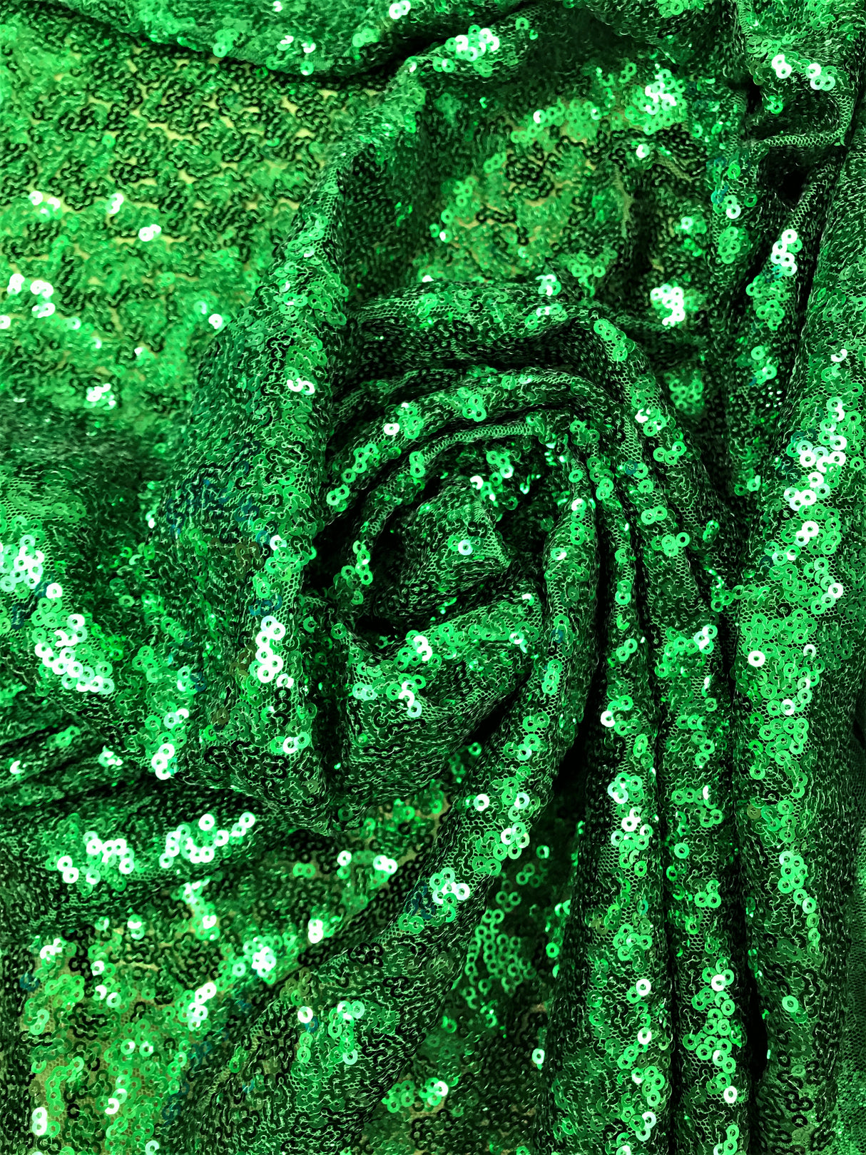 Kelly Green Glitz Sequins Polyester Mesh Fabric - Kelly Green, Mini Metallic Disc Sequins, 52/54" Width