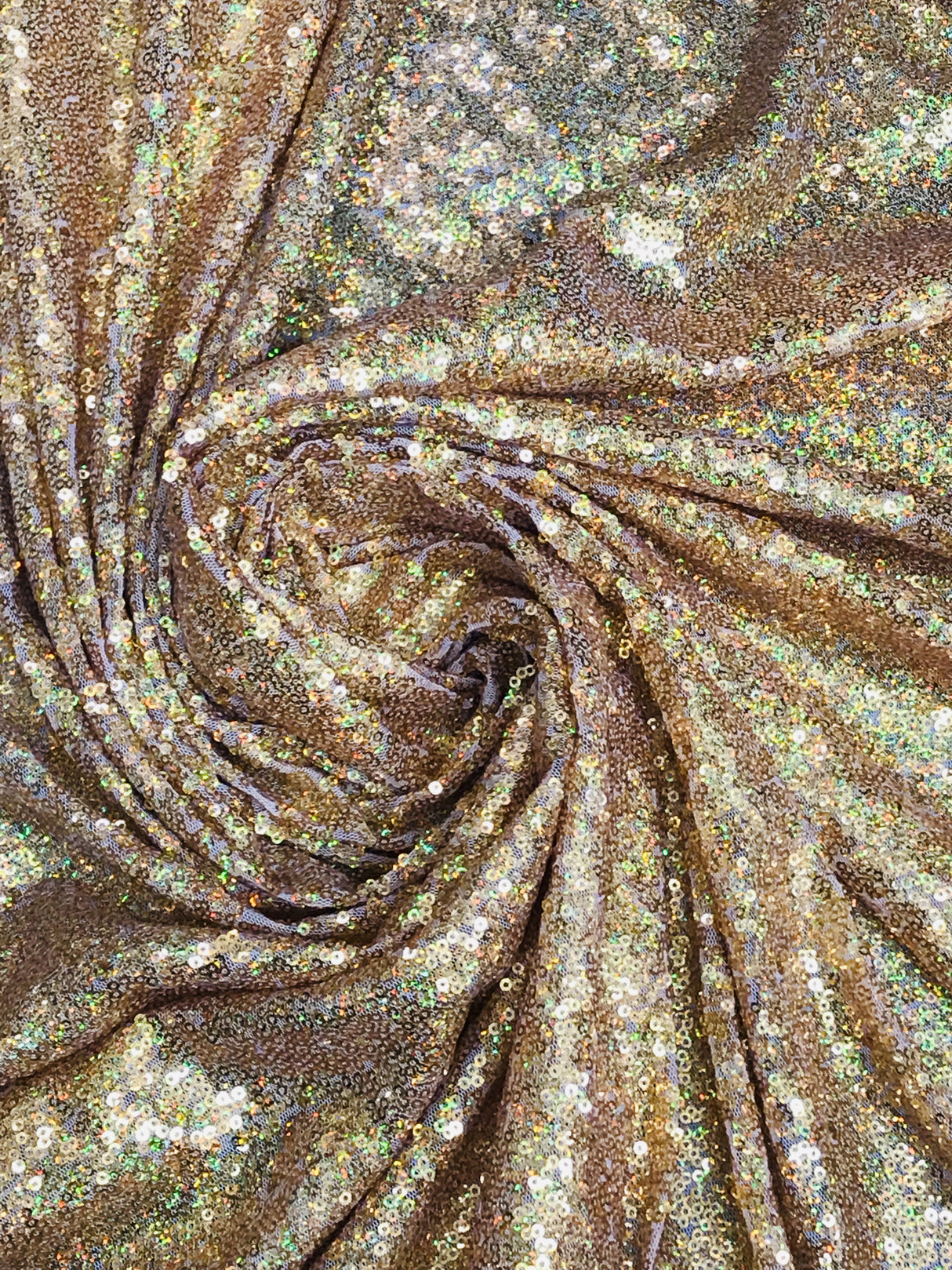 Gold Hologram Polyester Fabric - Mini Metallic Disc Sequins, Gold, 52/54" Width (1 Yard)