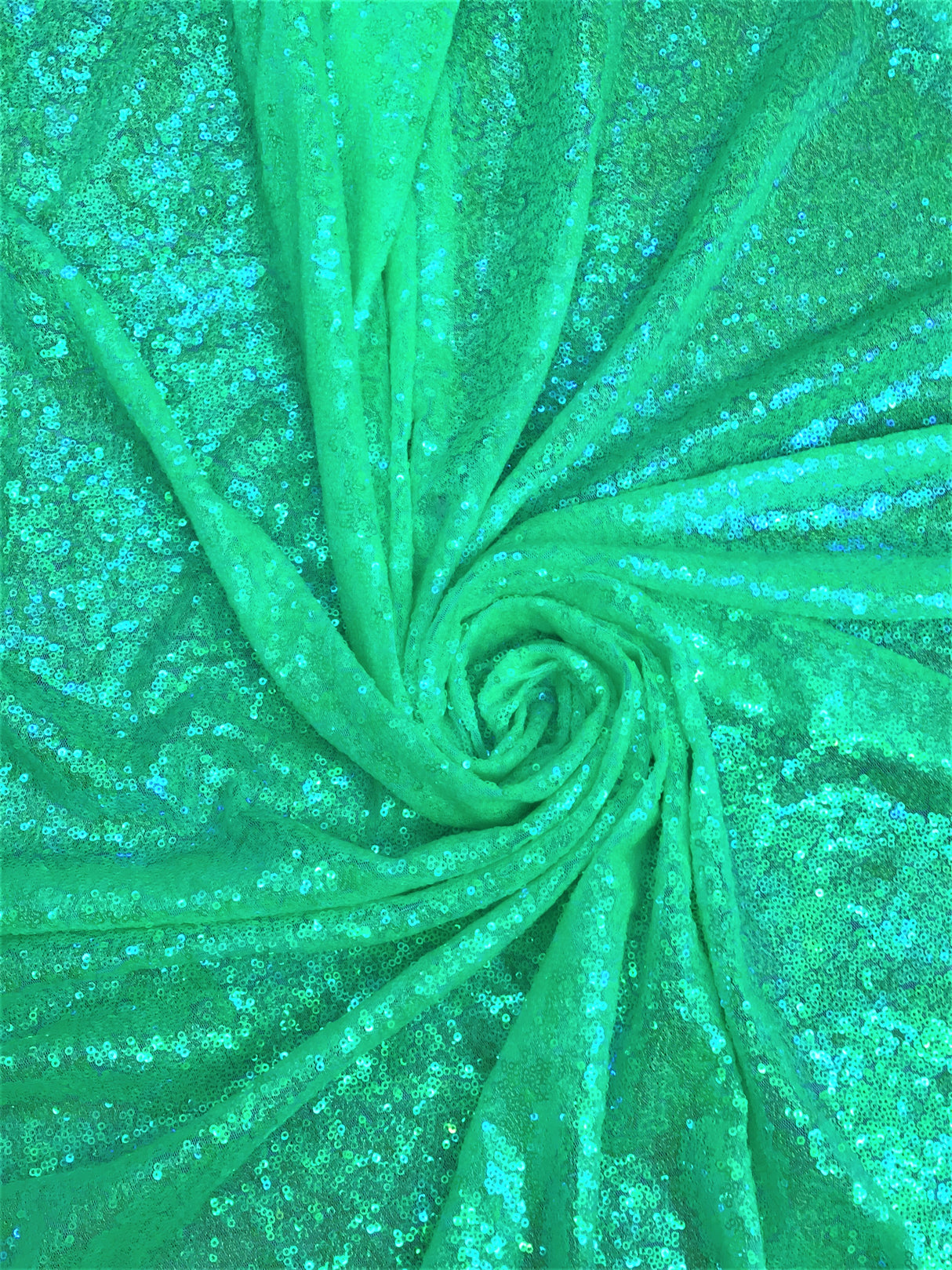 Green Iridescent Glitz Sequins Polyester Fabric - Green, Mini Metallic Disc Sequins, 52/54" Width