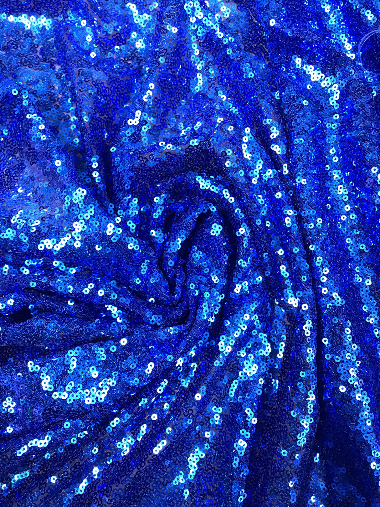 Royal Glitz Sequins Polyester Mesh Fabric - Royal Blue Mini Metallic Disc Sequins, 52/54" Width