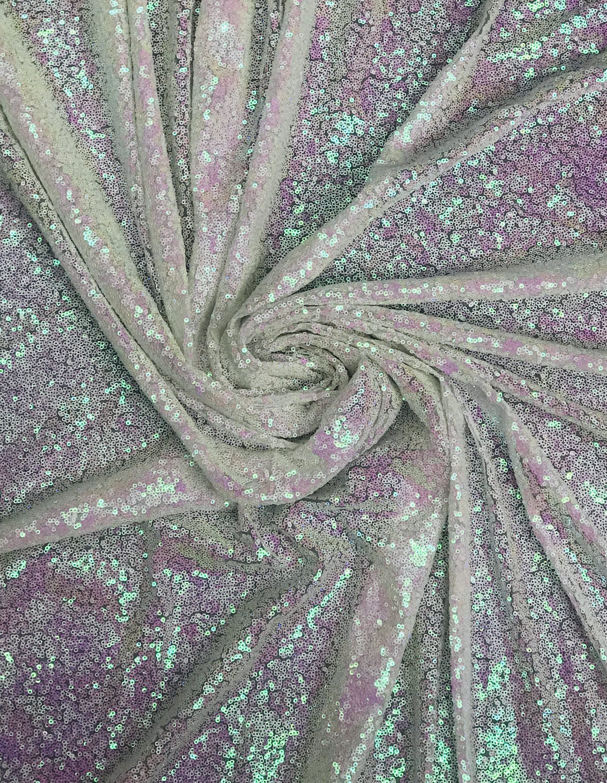 Iridescent White Unicorn Polyester Fabric - White, Mini Metallic Disc Sequins, 52/54" Width