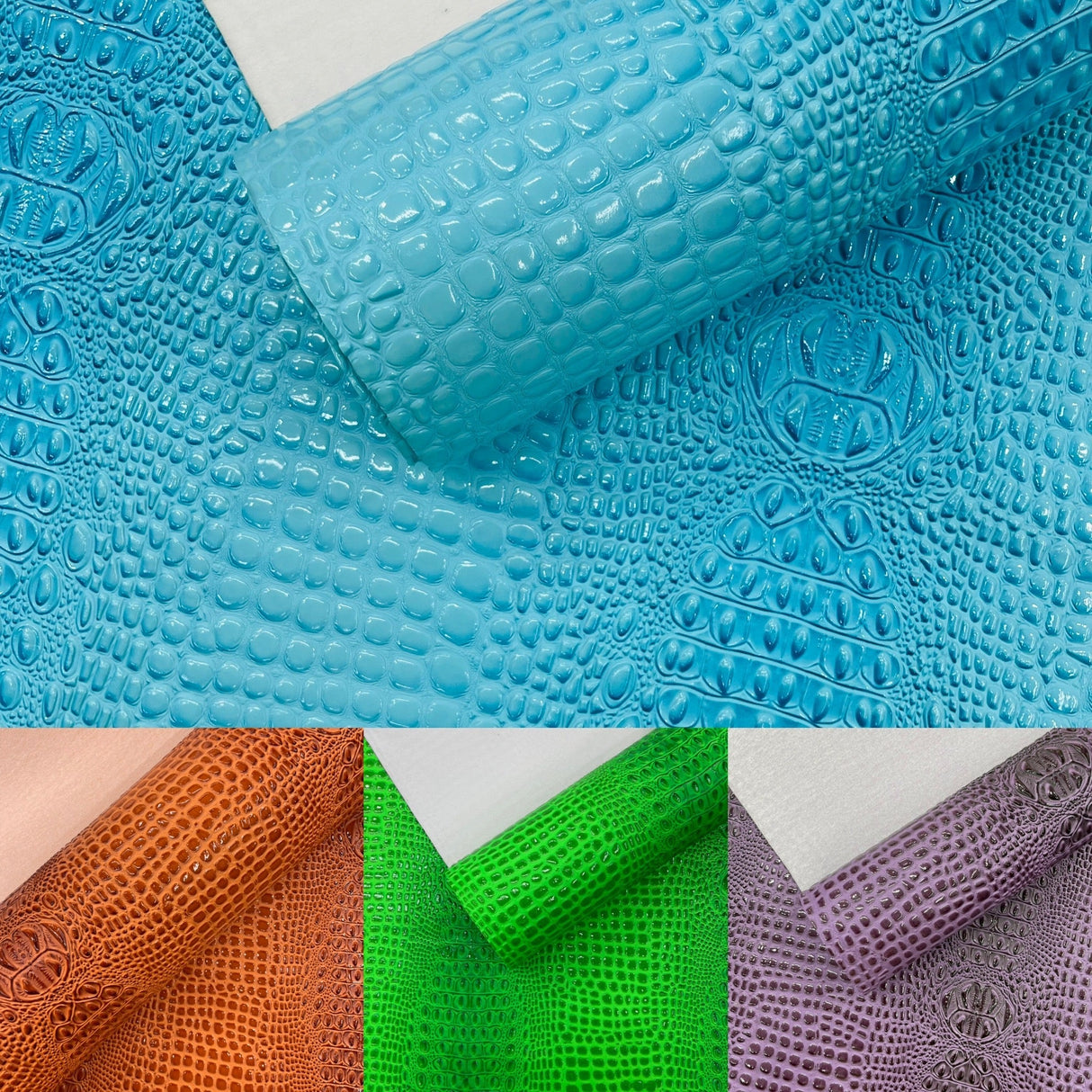 Glossy Two Tone Gator Vinyl Fabric - Alligator Faux Leather, 54" Width (1 Yard)