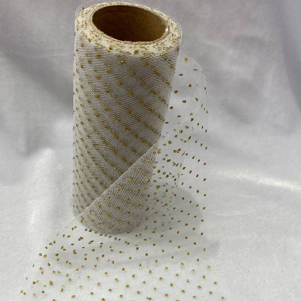 Sparkling Tulle Ribbon Roll Polyester Fabric - Gold/Silver Glitter, 6" Width, 10 Yards