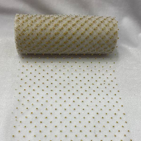 Sparkling Tulle Ribbon Roll Polyester Fabric - Gold/Silver Glitter, 6" Width, 10 Yards
