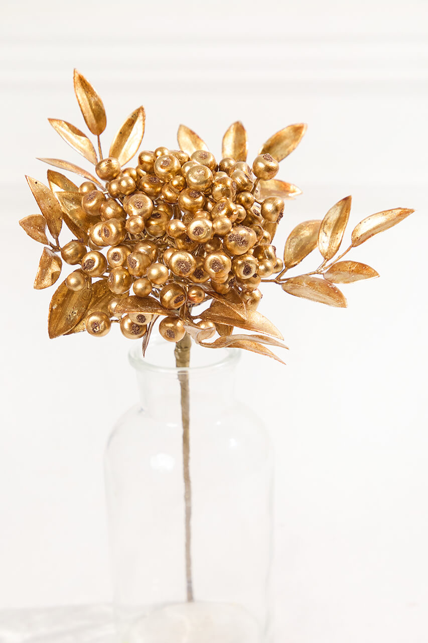 14" Antique Gold Metallic Berry Bunch
