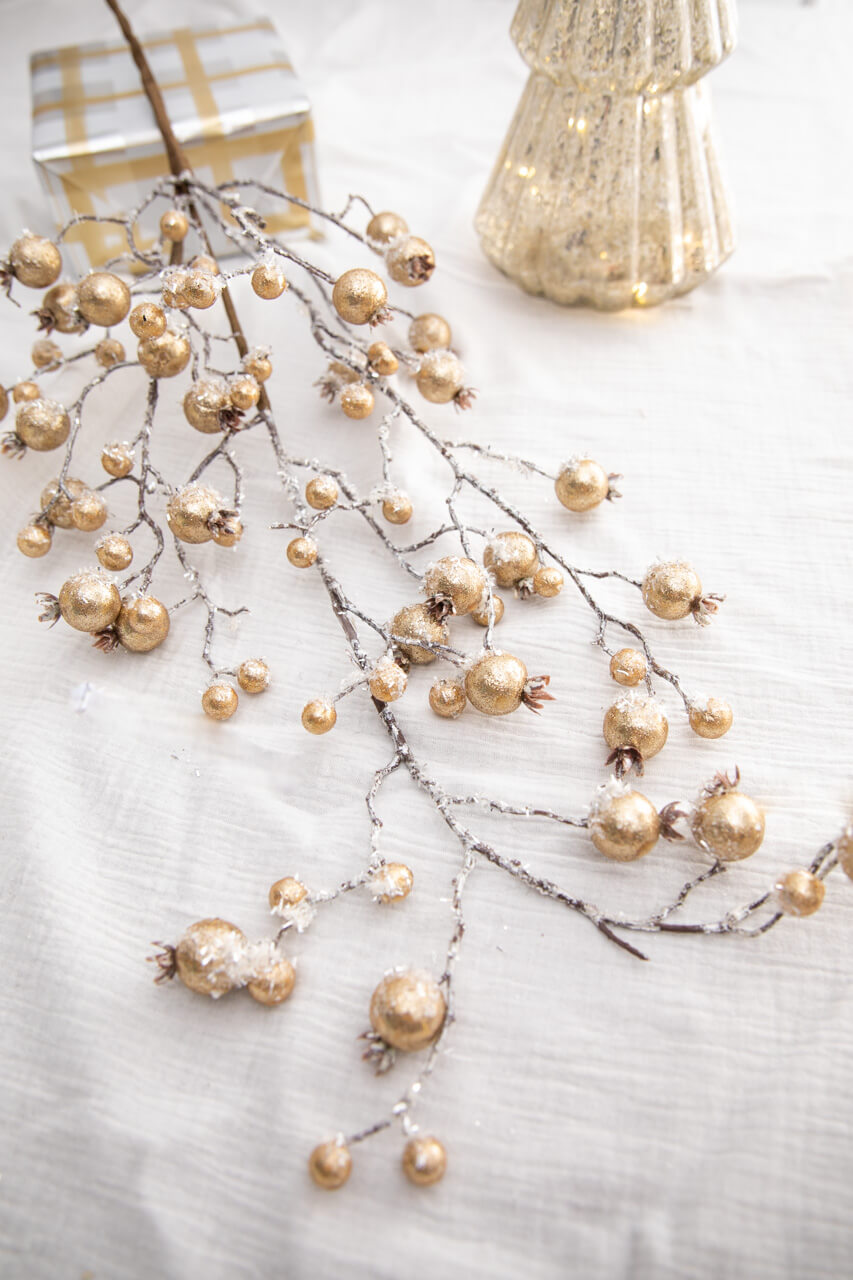 38” Champagne Gilded Frosted Crabapple Christmas Spray