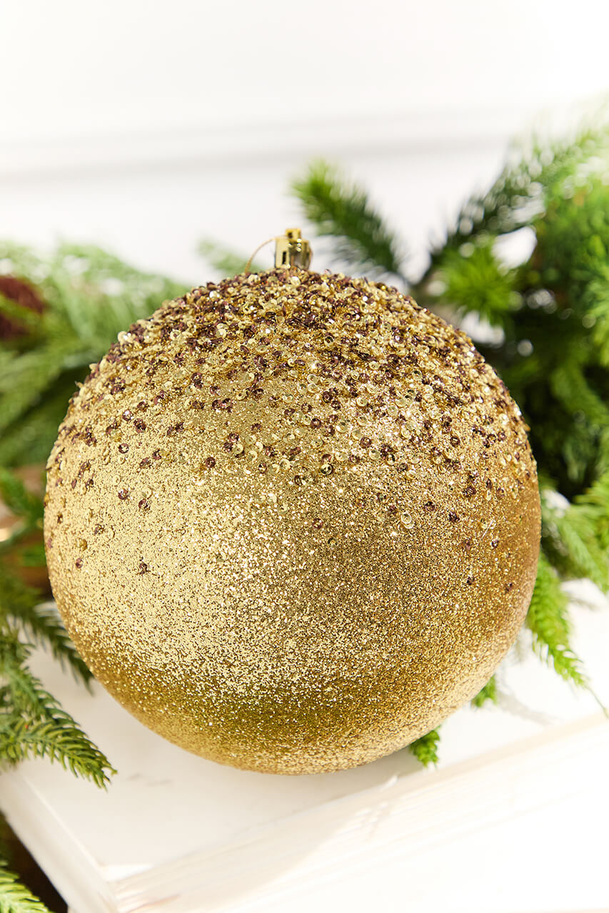 6" Gold Glitter Hanger Ball Ornament