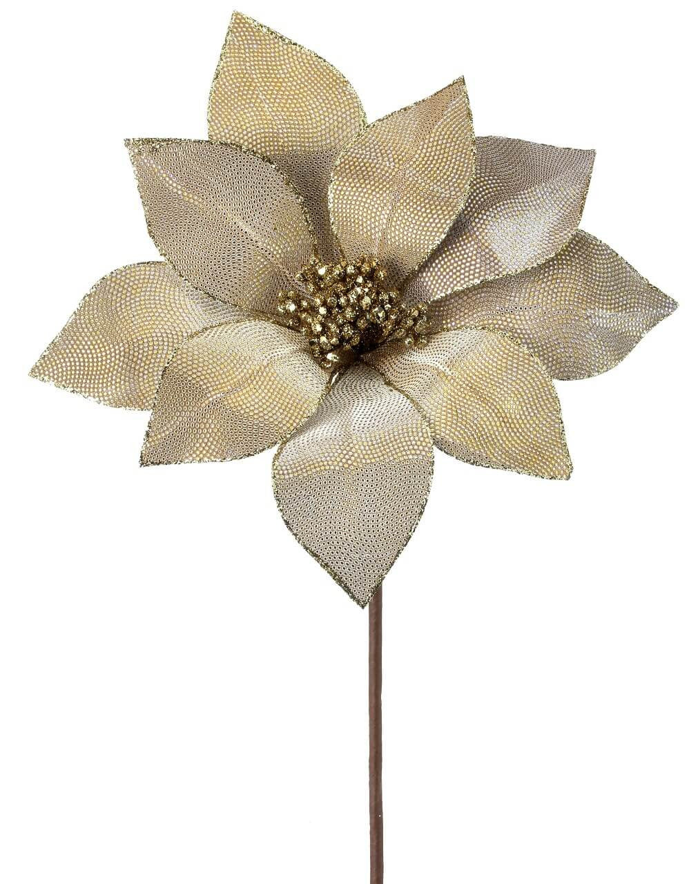 24 Inch x 12 Inch Metallic Mirror Fabric Poinsettia Stem – Luxe Reflective Shine for Modern Holiday Elegance