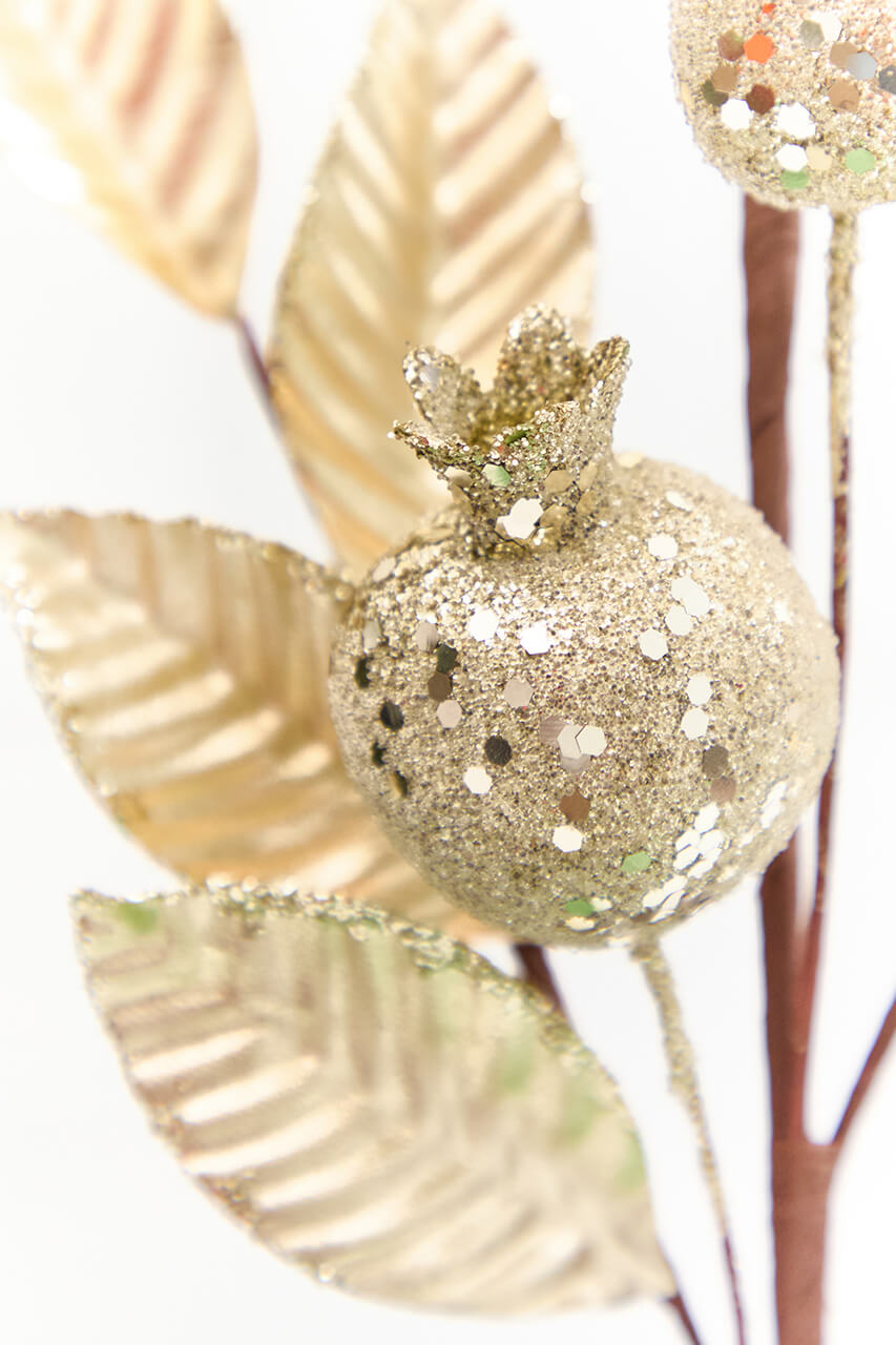 24" Metallic Gold Pomegranate Leaf Spray