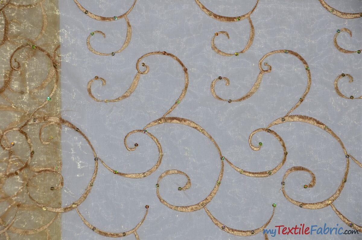 Ferial Organza Embroidery Polyester Fabric - Embroidered Floral Sheer With Sequins, 52/54" Width, Multiple Colors (1 Yard)