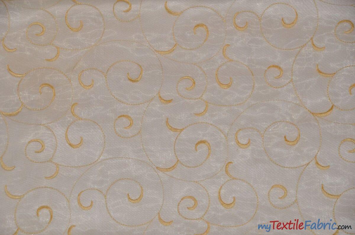 Swirl Organza Polyester Fabric - Embroidered Swirl Sheer, 52/54" Width, Multiple Colors (1 Yard)