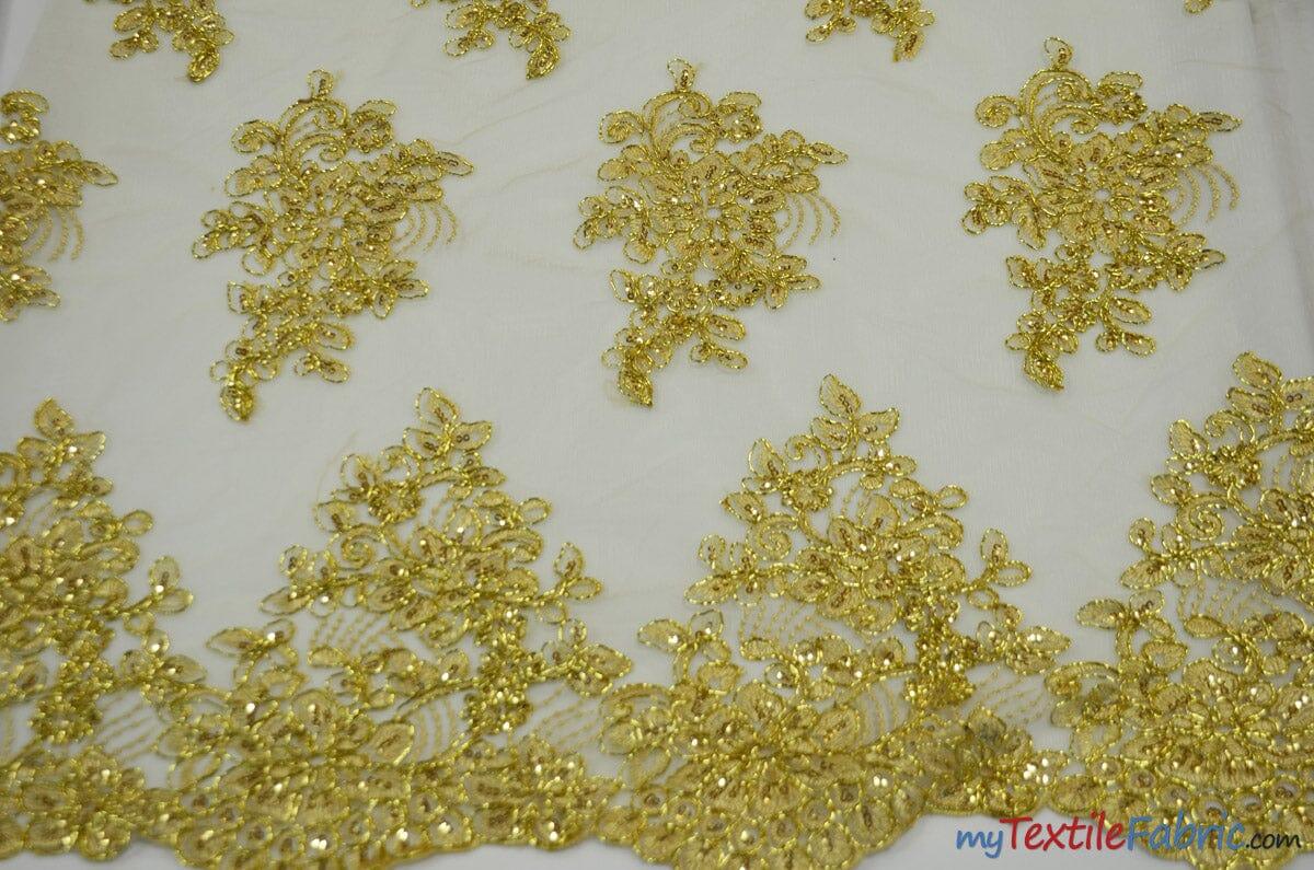 Camilla Embroidery Polyester Fabric - Flower Embroidery With Sequins, Sheer Bridal Lace, 52" Width (1 Yard)