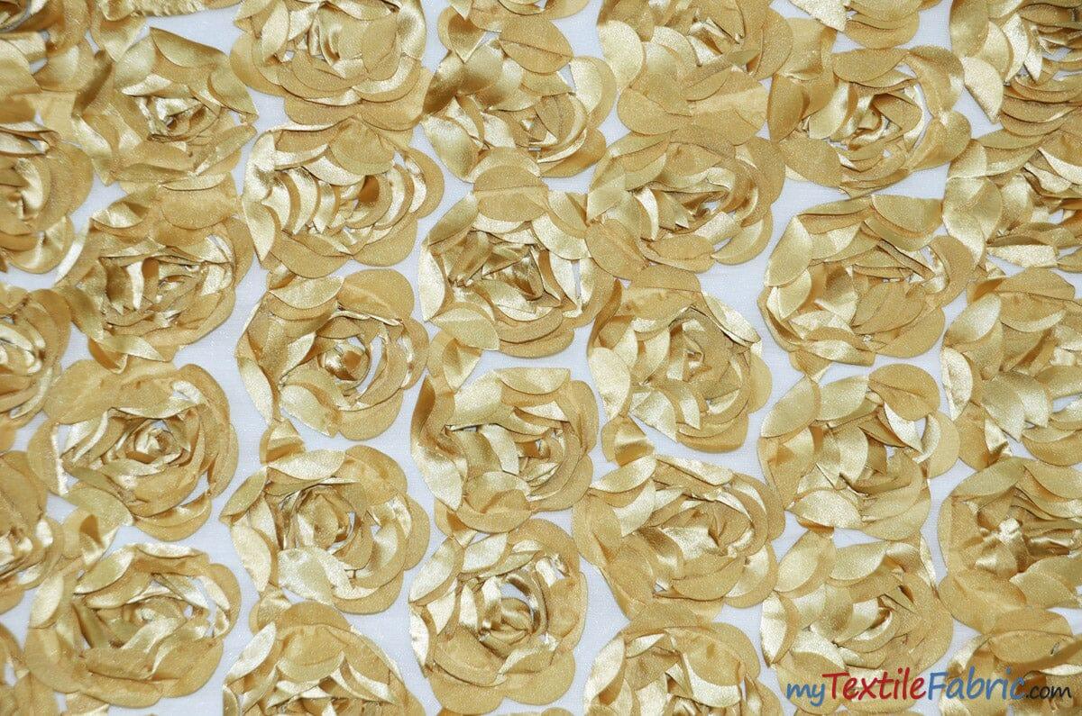 Rosette Satin Bordeaux Polyester Fabric - 3D Floral Satin Embroidered On A Mesh, Bordeaux, 52" Width (1 Yard)