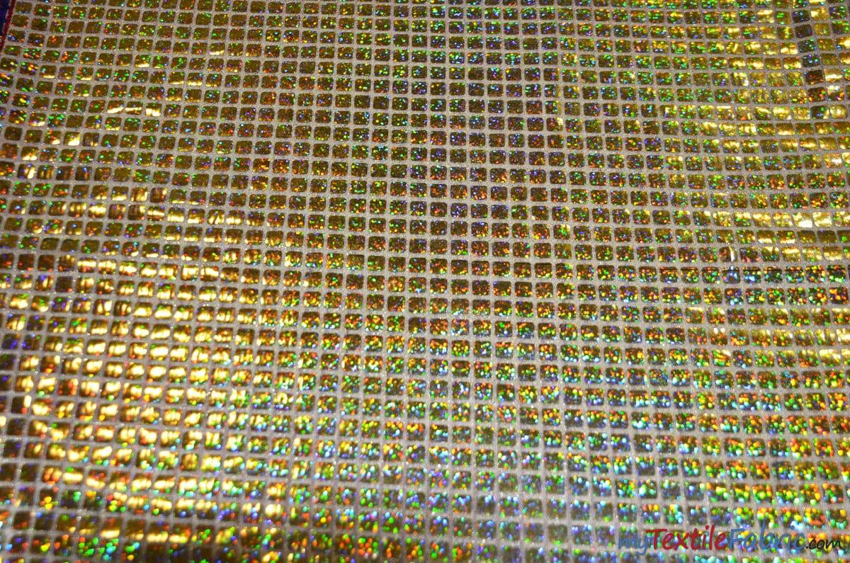 Hologram Quad Sequins Polyester Fabric - Holographic Square Sequins, 40" Width, 7 Colors (1 Yard)