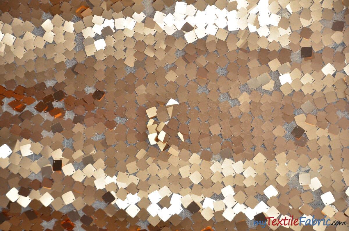 Dull Square Dazzle Polyester Fabric - Square Sequins, Sheer Mesh, 52" Width (1 Yard)