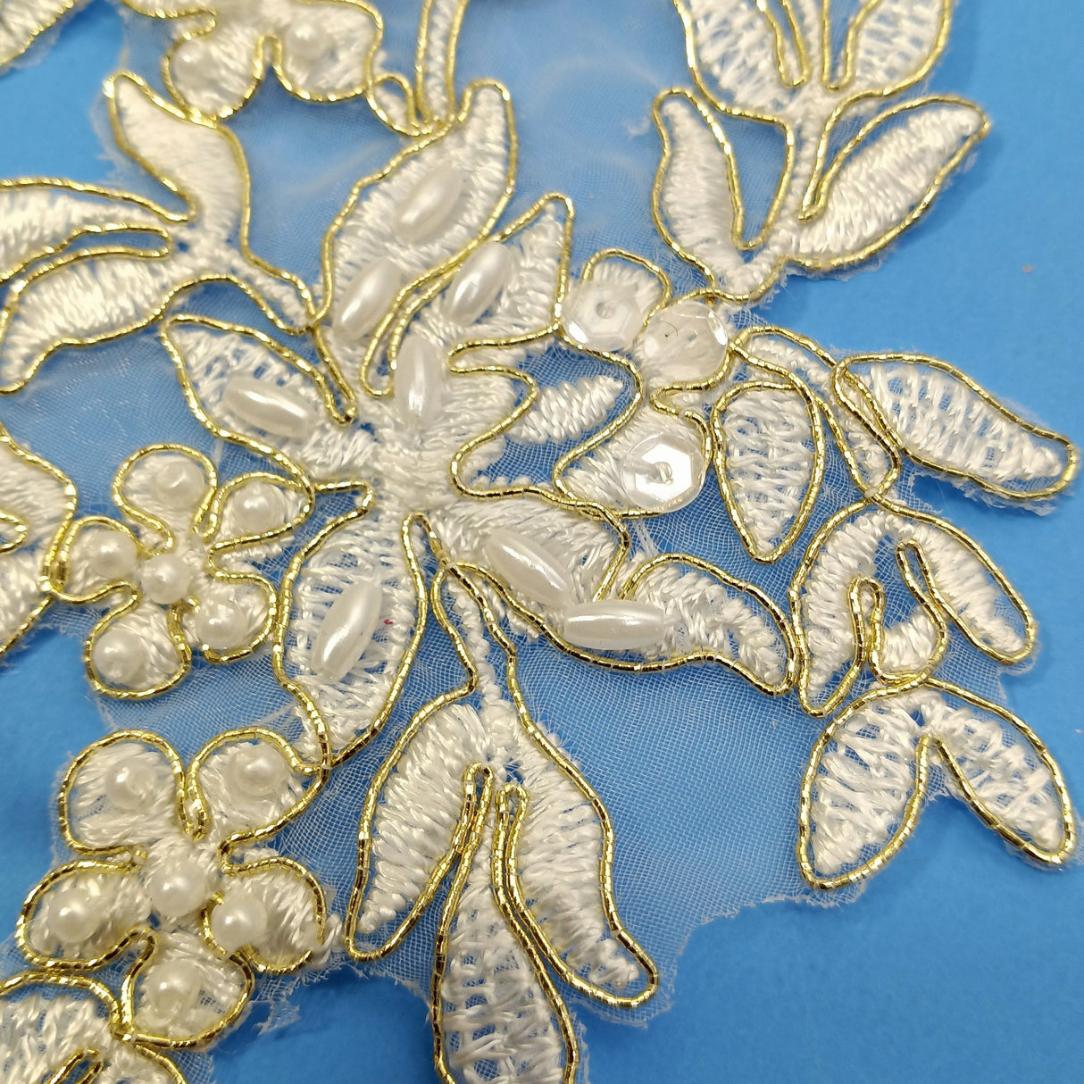 Beaded Corded Floral Lace Applique
