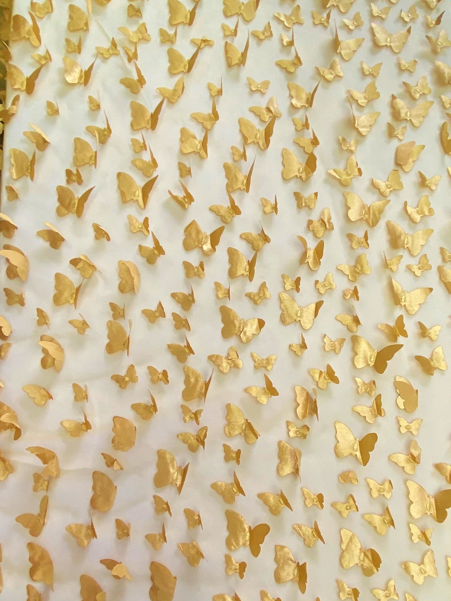 1 Yard Gold 3D Butterfly Stretch Mesh Fabric with Satin Appliqué for Fashion and Crafts 54 Inch Wide