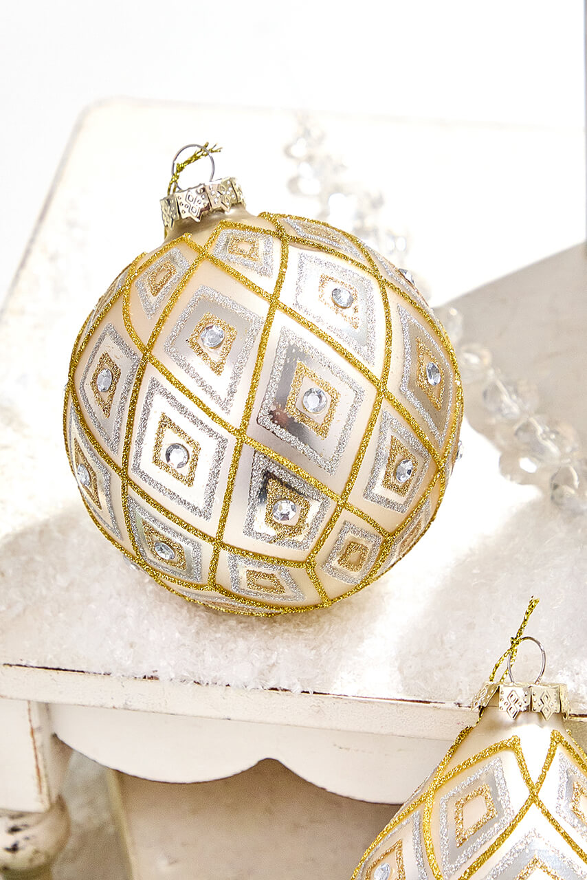 4" - 5.5" Gold & Silver Glass Diamond Ornament