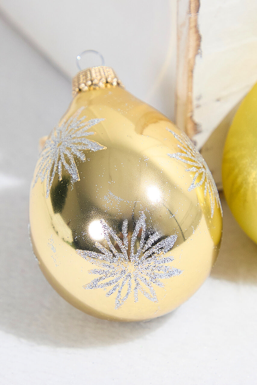 6ct Glass Drop Aztec Gold & Gold Velvet with Silver Snowflakes