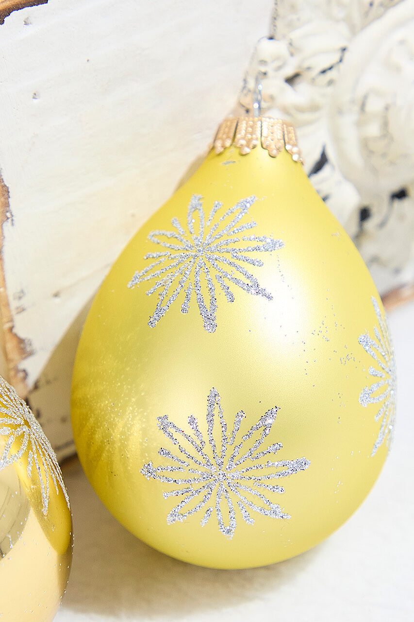 6ct Glass Drop Aztec Gold & Gold Velvet with Silver Snowflakes