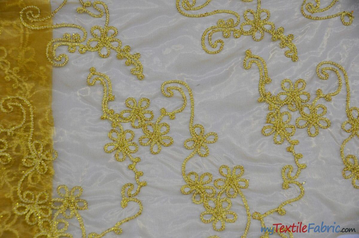 Coco Ribbon Polyester Fabric - Sheer Embroidery, Double Scallop Lace, 52" Width (1 Yard)
