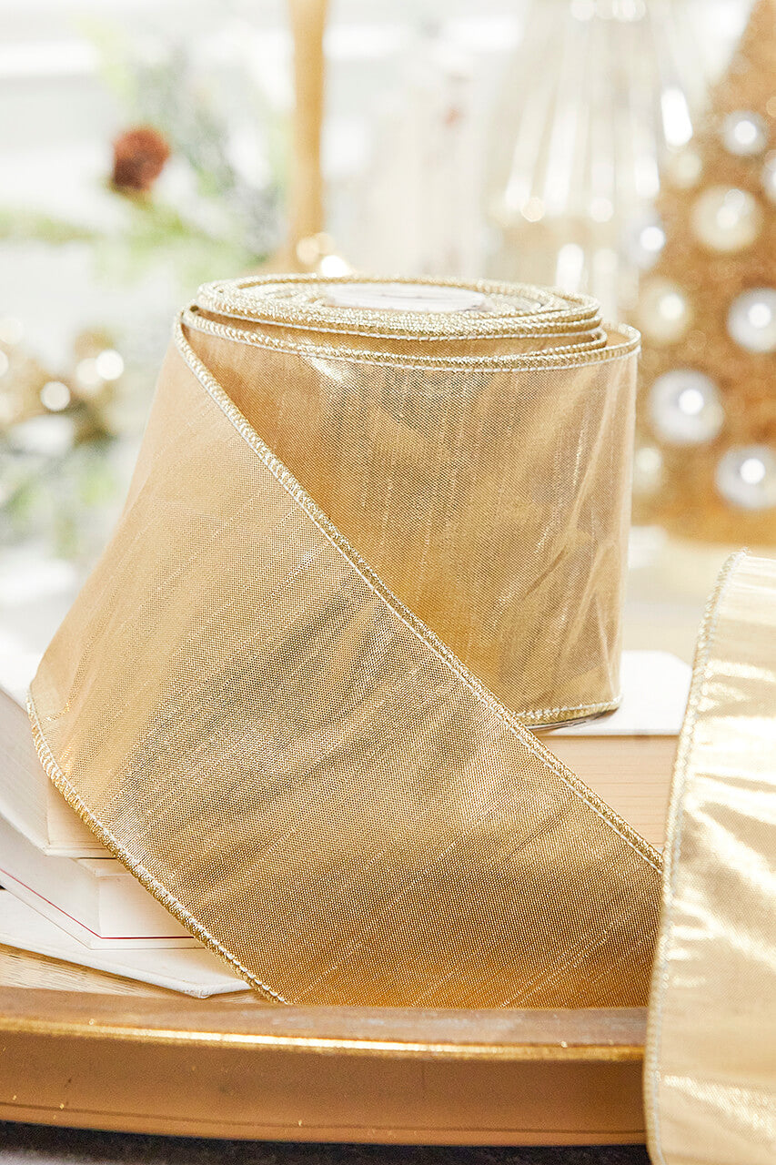 4" x 10 Yard Metallic Dupioni Ribbon Gold