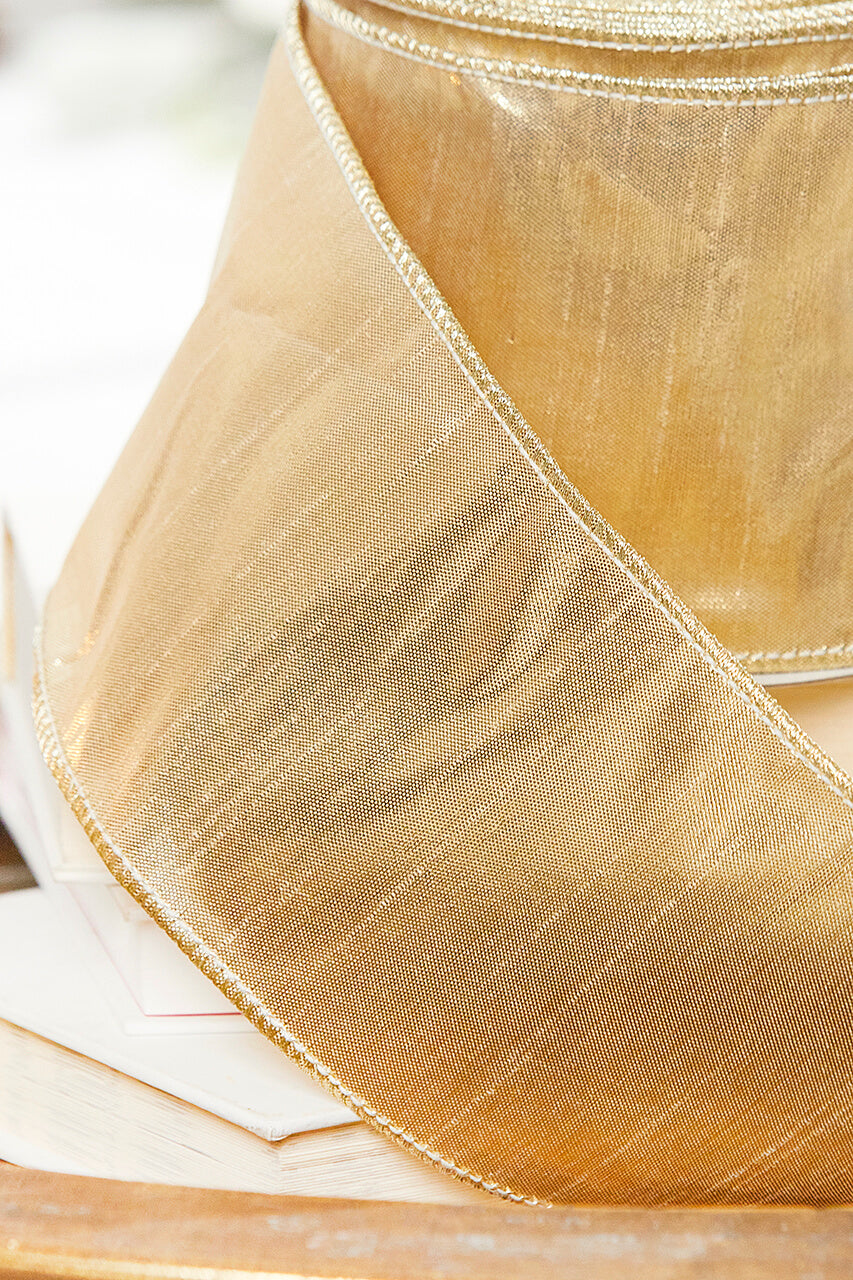 4" x 10 Yard Metallic Dupioni Ribbon Gold