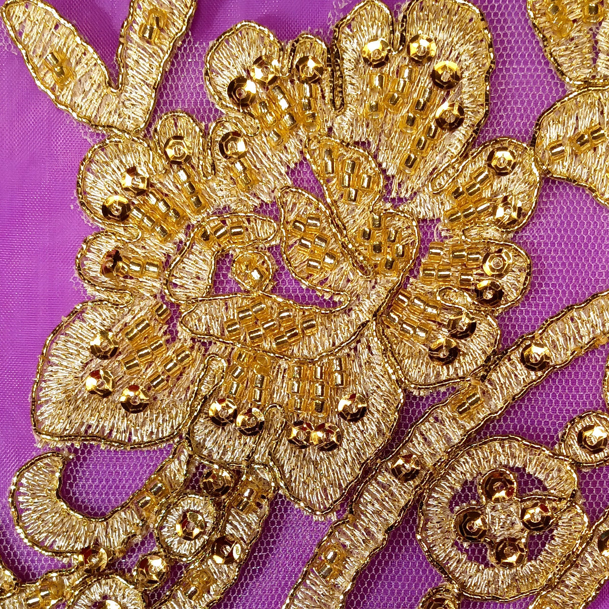 Beaded Corded Floral Lace Applique 20" x 5.5"