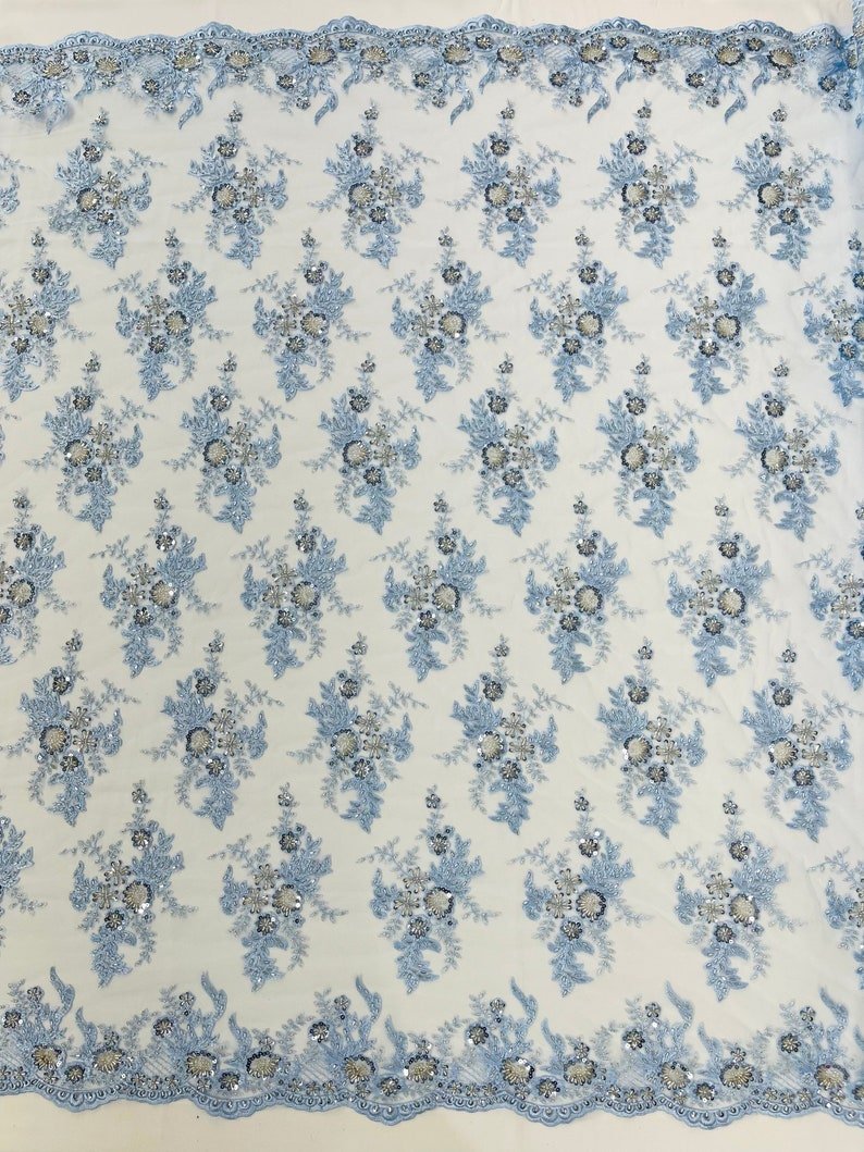 Gorgeous Beaded Lace On Mesh Polyester Fabric - Beaded Lace, 50" Width (1 Yard)