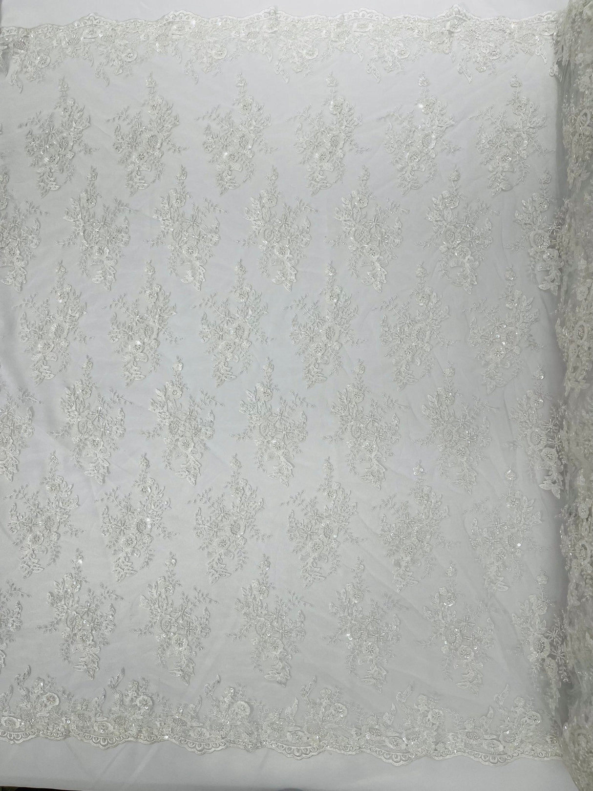 Gorgeous Beaded Lace On Mesh Polyester Fabric - Beaded Lace, 50" Width (1 Yard)
