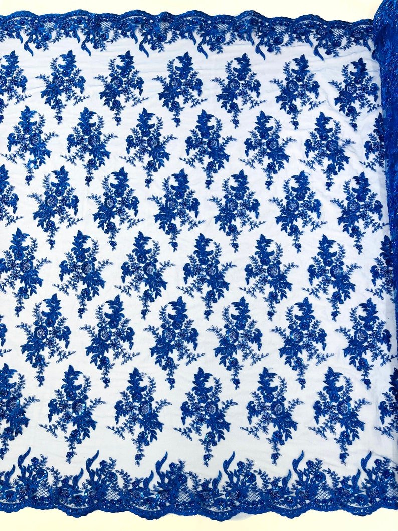 Gorgeous Beaded Lace On Mesh Polyester Fabric - Beaded Lace, 50" Width (1 Yard)