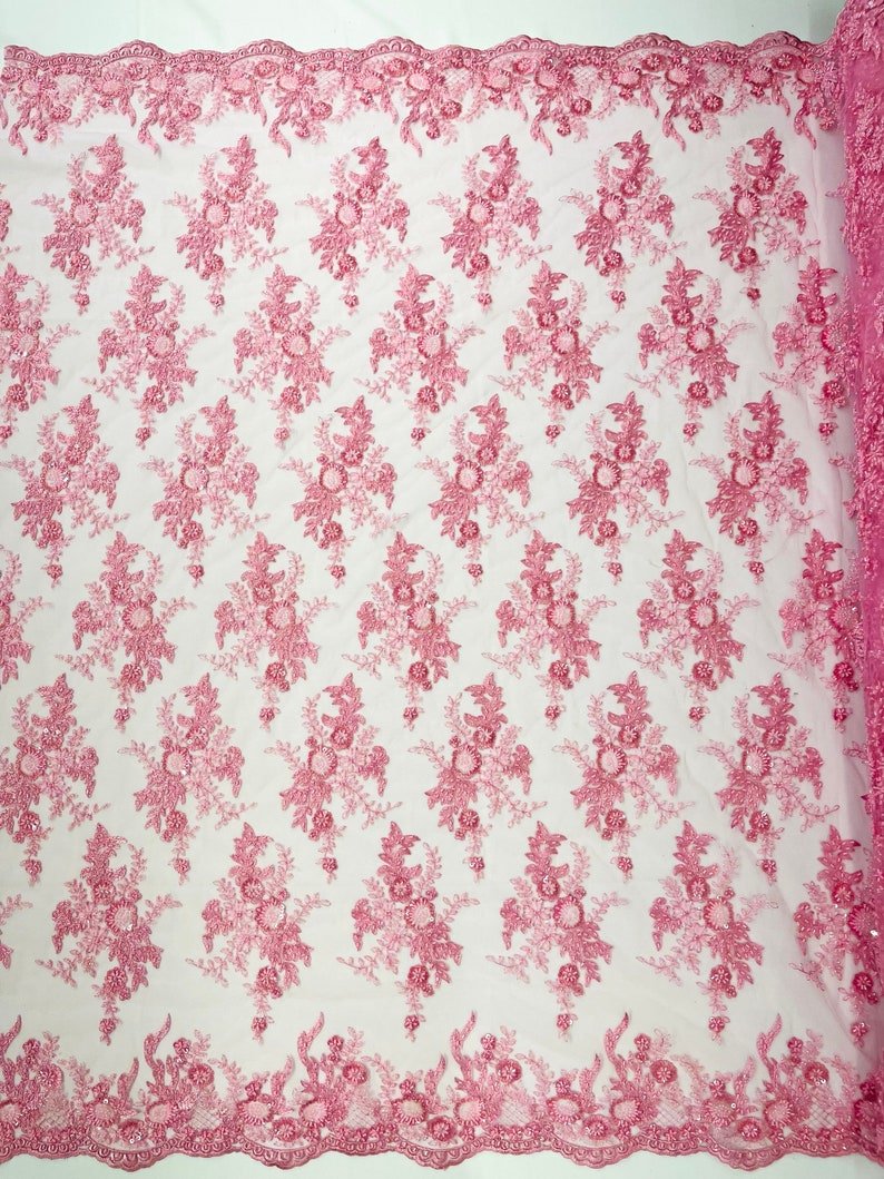 Gorgeous Beaded Lace On Mesh Polyester Fabric - Beaded Lace, 50" Width (1 Yard)
