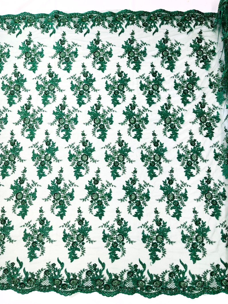 Gorgeous Beaded Lace On Mesh Polyester Fabric - Beaded Lace, 50" Width (1 Yard)