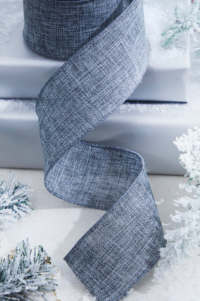 2.5" x 10 Yard Gray Linen Wired Ribbon