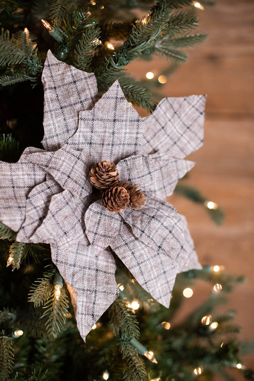 18” x 13" Plaid Poinsettia Stem