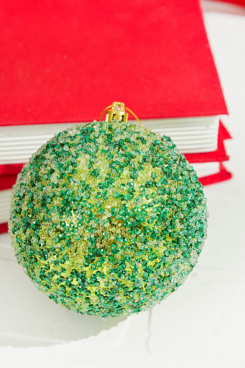 4 Inch Green Beaded Metallic Ball Ornament
